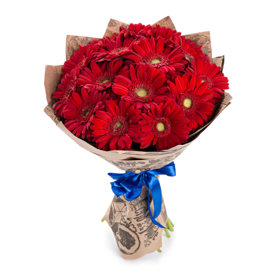 Яркий букет из 15 красных гербер – воплощение страсти и жизнерадостности Адыгейск Республика Адыгея