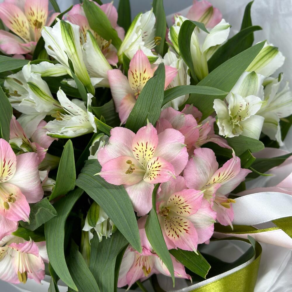 Букет «Нежность» – трогательное сочетание белых и розовых альстромерий Адыгейск Республика Адыгея